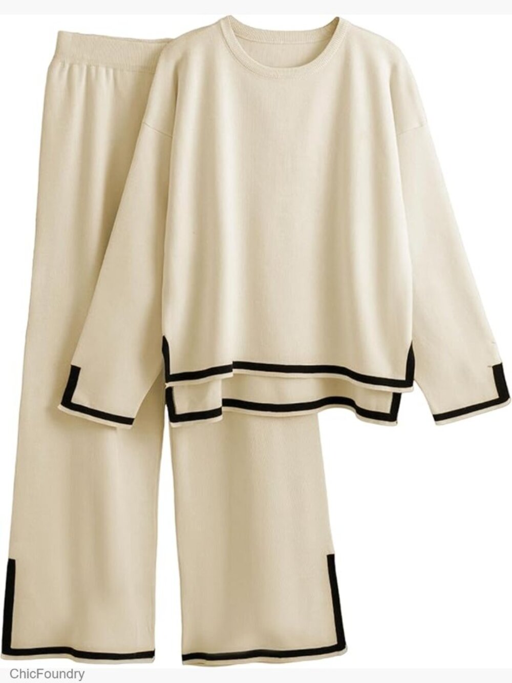 Medium Size Two Piece Lounge Set Long Sleeve Knit Sweater Wide Leg Pants